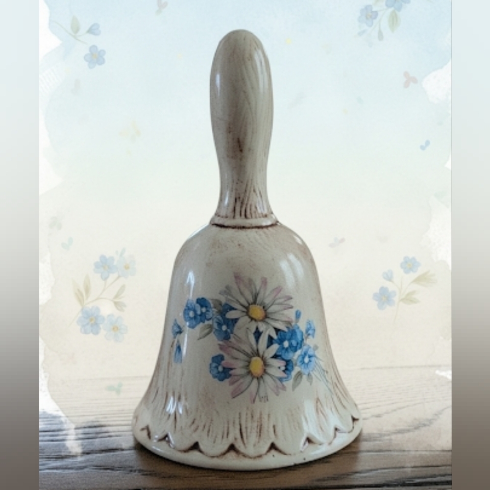Vintage Ceramic-Craft California Pottery Bell - Blue Daisies